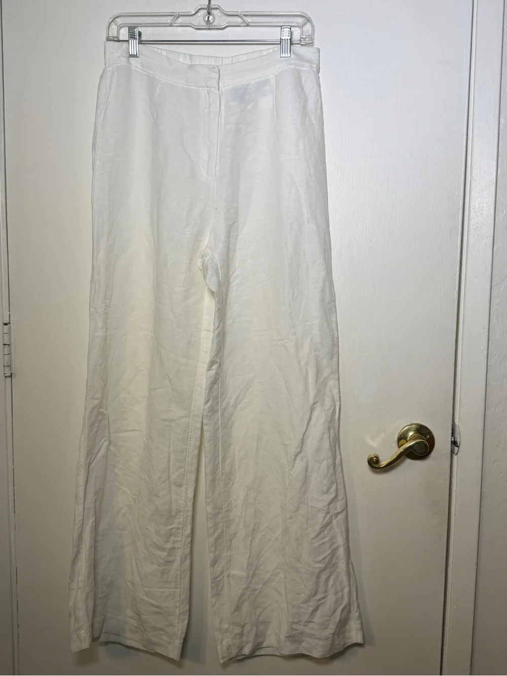 H&M Womens Sz 8 White Wide-Leg Linen Blend Pants Summer Classic